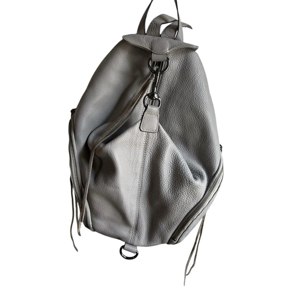 Rebecca Minkoff Julian Pebbled Leather Backpack Putty Gray Zip Purse Bag